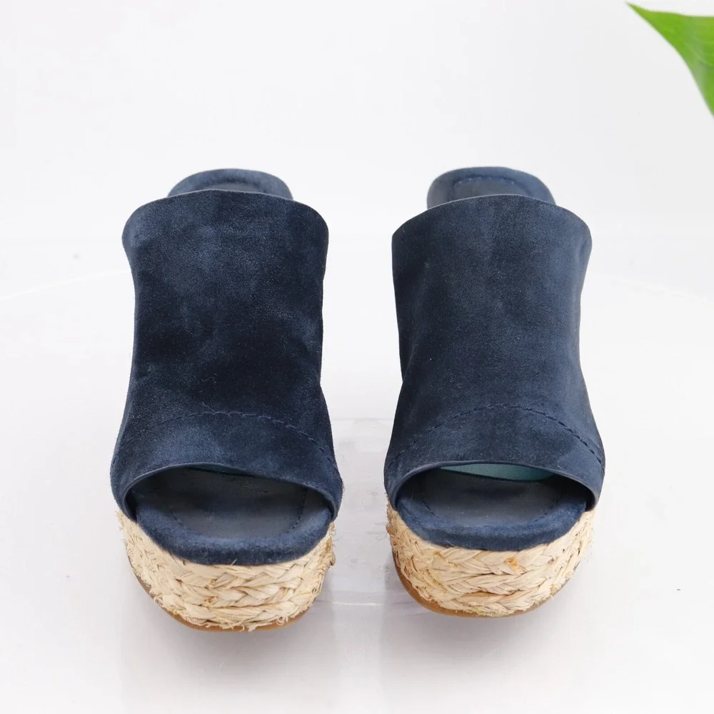Splendid Womens Theodore Mules Sandals Size 7.5 M Navy Suede Platform Heel Shoes